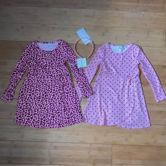 NWT Girls Size 4T Pink Leopard Print & Polka Dot 2 Pack Dresses - Picture 1 of 2
